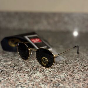 Ray-Ban Gold Frame Sunglasses with Black Lenses